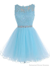 Lace Blue Fitted Short Cute Sweet 16 For Teens Homecoming Dresses