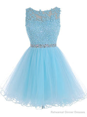 Lace Blue Fitted Short Cute Sweet 16 For Teens Homecoming Dresses