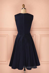 Vintage Simple Short Navy Blue Elegant Handmade Homecoing Homecoming Dress