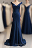 red mermaid off shoulder navy blue Evening Prom Dress mermaid satin backless charming formal evening gowns 2024 party Dress
