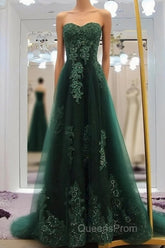 Sweetheart Long Lace Green Sweep Train Lace Up Evening Prom Dress