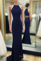 Navy Blue Simple Long Woman Chiffon Evening Prom Dress