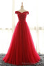 Off The Shoulder Red A Line Pleated Long Red Prom Dresses