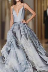 Spaghetti Straps V Neck Long Senior Women Evening Prom Dress