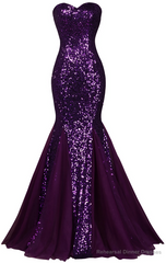 Sequin Long Sparkly Dark Salmon Purple Evening Dress, Elegant Formal Dresses, Mermaid Evening Gowns High Quality