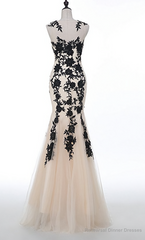 Champagne Sleeveless Mermaid Appliques Evening Dressses
