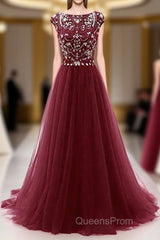 Burgundy Wine Red Beading Long Sexy Evening Prom Dress