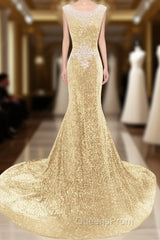 Sequins Court Train Crystal Detailing Trumpet Mermaid Sexy Beading Evening Prom Dress