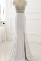 Evening Prom Dress Evening Party Gowns Long Sexy High Slit Chiffon Crystal