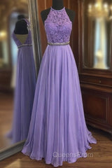 Purple A Line Chiffon Lace Evening Prom Dress Evening Dress