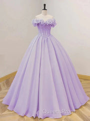 Purple A-Line Off Shoulder Long Ball Dress Purple Dress Evening Prom Dress