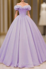 Purple A-Line Off Shoulder Long Ball Dress Purple Dress Evening Prom Dress