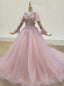 Purple Ball Gown Tulle 3D Flower Long Sleeve Wedding Dress
