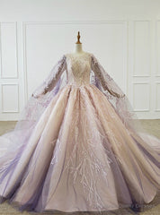 Purple Ball Gown Tulle Sequins Beading Wedding Dress With Shawl