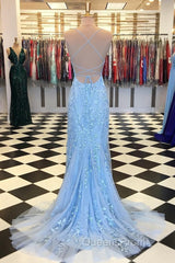 Purple/Blue Mermaid Backless Lace Evening Prom Dress, Purple/Blue Mermaid Backless Lace Formal Graduation Evening Dreses