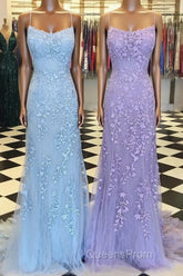 Purple/Blue Mermaid Backless Lace Evening Prom Dress, Purple/Blue Mermaid Backless Lace Formal Graduation Evening Dreses