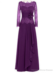 Purple Lace Full Sleeve Floor Length Mother of the Bride Dresses