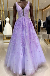 Purple Lace Long A Line Evening Prom Dress Evening Dress