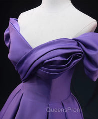 Purple Satin A-Line Off Shoulder Long Party Dress, Purple Evening Dress Evening Prom Dress