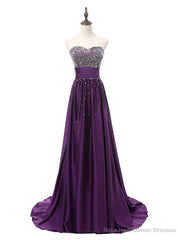 Purple Satin Beading Sweetheart Prom Dress