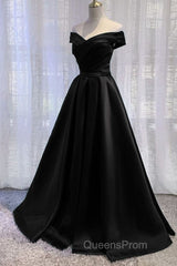 Purple Satin Off Shoulder Long Evening Prom Dress,A-line Simple Women Formal Dress