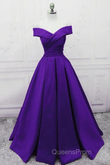 Purple Satin Simple Sweetheart Long Evening Dress, Purple Formal Wedding Party Dress