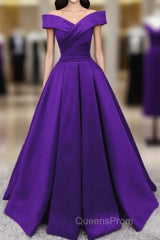 Purple Satin Simple Sweetheart Long Evening Dress, Purple Formal Wedding Party Dress