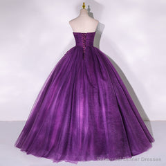 Purple Scoop Tulle Ball Gown Formal Dresses, Purple Sweet 16 Dresses
