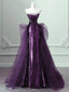 Purple Sequins Long Party Dress, A-Line Purple Sequins Classy Prom Dress With Tulle