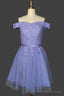 Purple Short Sleeves Lace Off Shoulder Homecoming Dresses Cute Mini Dresses