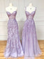 Purple Sweetheart Neck Lace Long Prom Dresses, Purple Lace Graduation Dress