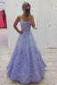 Purple Tulle Lace Long Classy Prom Dress, A-Line Purple Graduation Classy Evening Dress