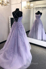 Purple Tulle Lace Long Evening Prom Dress Formal Dress