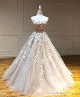 Purple Tulle Lace Long Prom Gown, Lace Tulle Purple Graduation Dresses