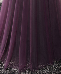 Purple Tulle Lace Off Shoulder Long Prom Dress, Purple Evening Dress
