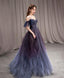 Purple Tulle Off Shoulder A-Line Long Classy Prom Dress, Purple Classy Evening Dress