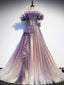 Purple Tulle Sequin Long Classy Prom Dress Purple Prom Dress