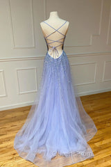 Purple tulle sequin long Evening Prom Dress tulle formal Dress