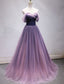 Purple Tulle Sweetheart Gradient Off Shoulder Long Party Dress, A-Line Tulle Classy Prom Dress Party Dress