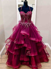 Purple Tulle Tulle Appliques Prom Dress