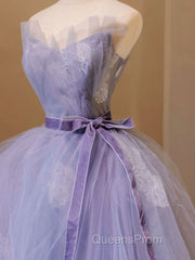 Purple V Neck Tulle Lace Long Evening Prom Dress, Purple Formal Sweet 16 Dress