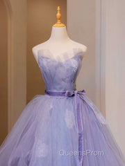 Purple V Neck Tulle Lace Long Evening Prom Dress, Purple Formal Sweet 16 Dress
