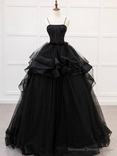 Quinceanera Dress A-Line Tulle Beads Black Long Prom Dress Black Sweet Dress