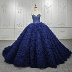 Quinceanera Dress Classic Dark Navy Strapless Quinceanera Dresses Sleeveless Sweetheart Beading Ball Gown