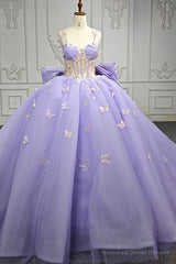 Quinceanera Dress Exquisite Spaghetti Straps Quinceanera Dresses Sleeveless Ball Gown with Butterfly Appliques and Bowknot