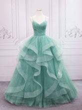 Quinceanera Dress Green V Neck Tulle Long Prom Dress Green Sweet Dress