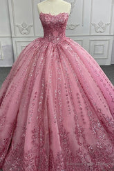 Quinceanera Dress Romantic Court Train Ball Gown Strapless Pleated