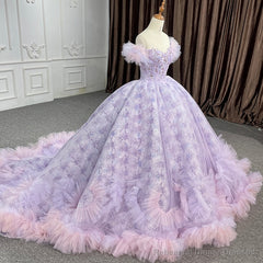 Quinceaera lace Off-the-Shoulder Ball Gown Purple Sequined Dress