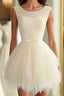 Cute A Line Tulle Round Neck Mini Evening Prom Dress, Cheap Evening Dress