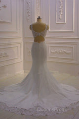 Real Long Vintage Lace Wedding Dress Mermaid Sleeveless Bridal Gowns